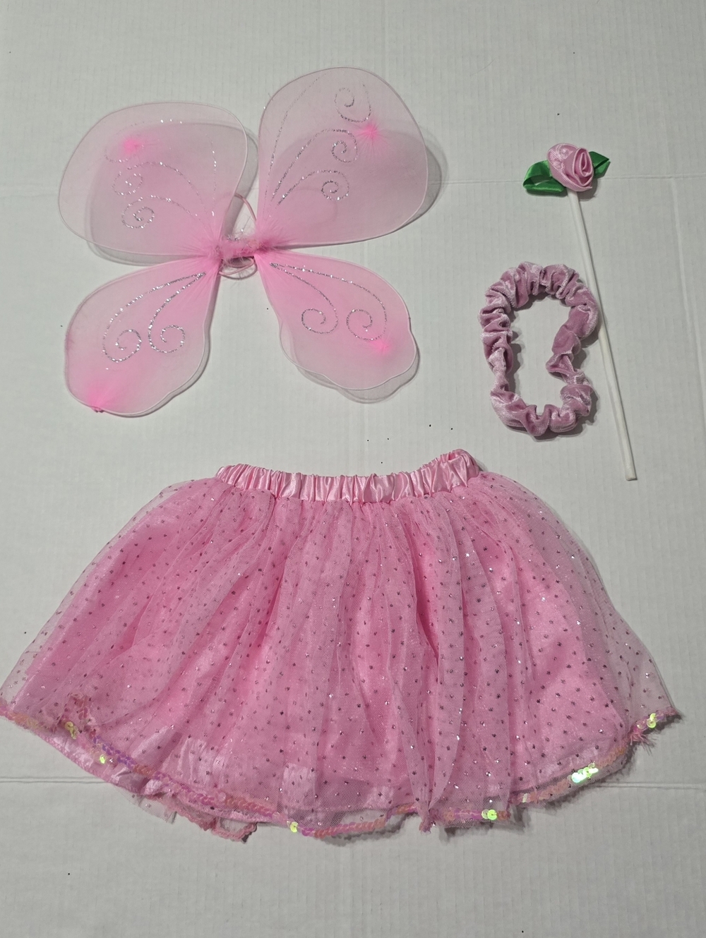 All Dressed Up Toddler Girls Pink Tutu Skirt Butterfly Wings Hair Band Rose Wand